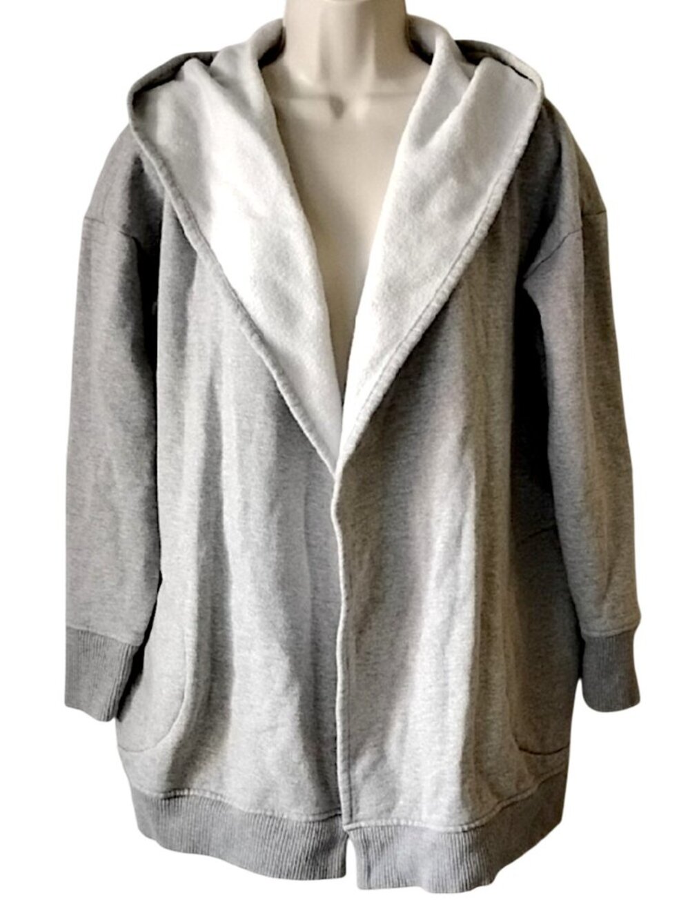 Athleta Prajna Wrap Fleece Lined Hooded Open Cardigan S Heather Gray